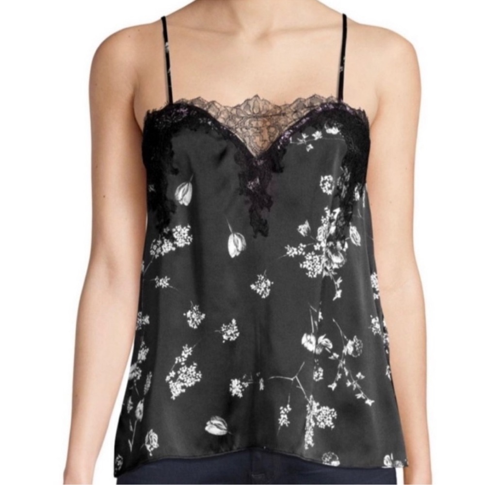 Cami Nyc size small black lace with white floral silk cami